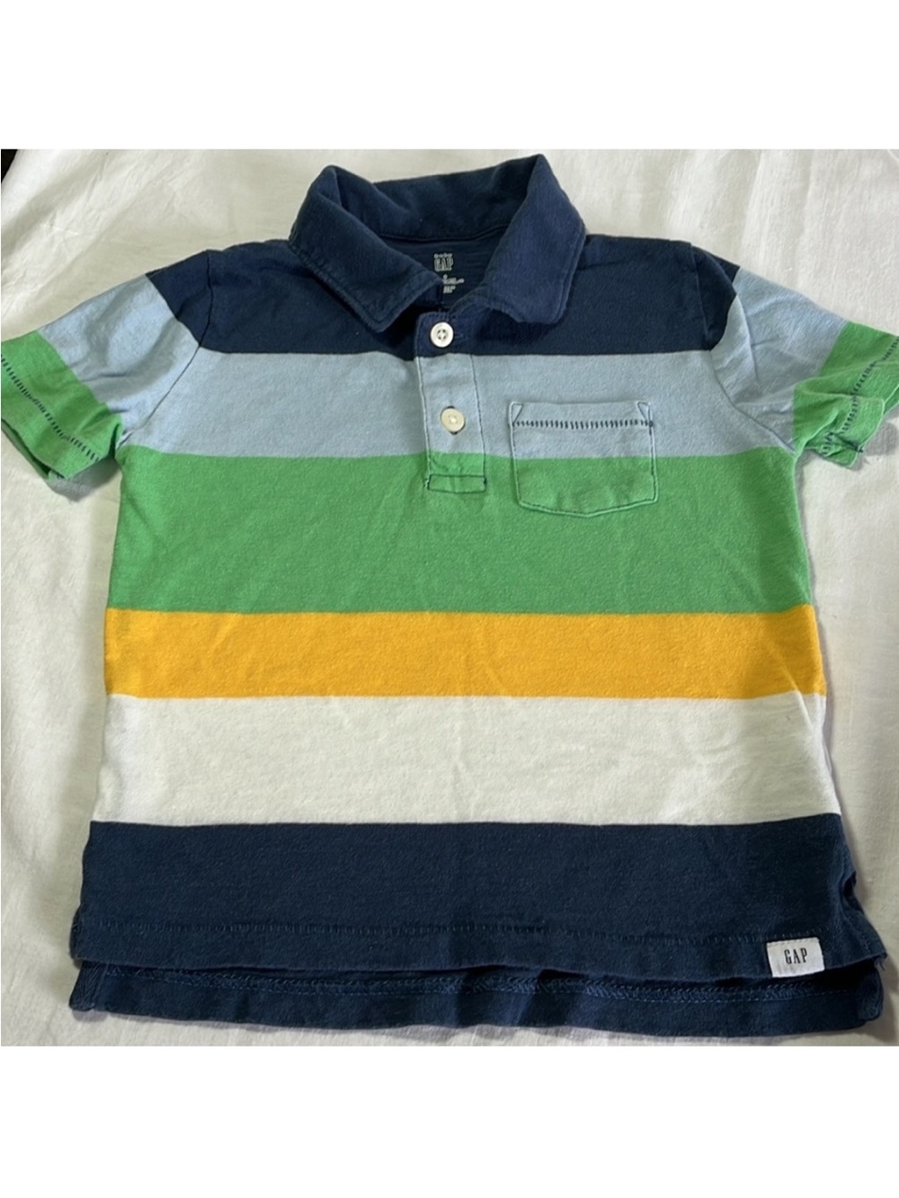 3T GAP Boys' Striped Polo Shirt - Navy, Light Blue, Green, Yellow, White